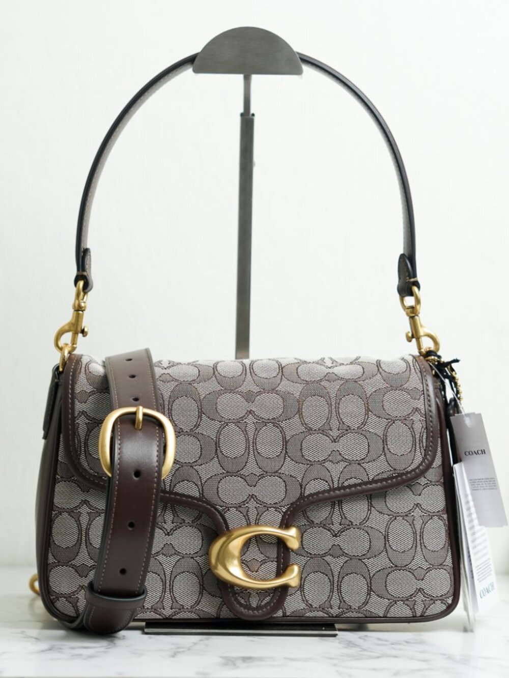 Coach CDT21 Soft Tabby Shoulder Bag Signature Jacquard Brass/Oak Maple Brown NWT